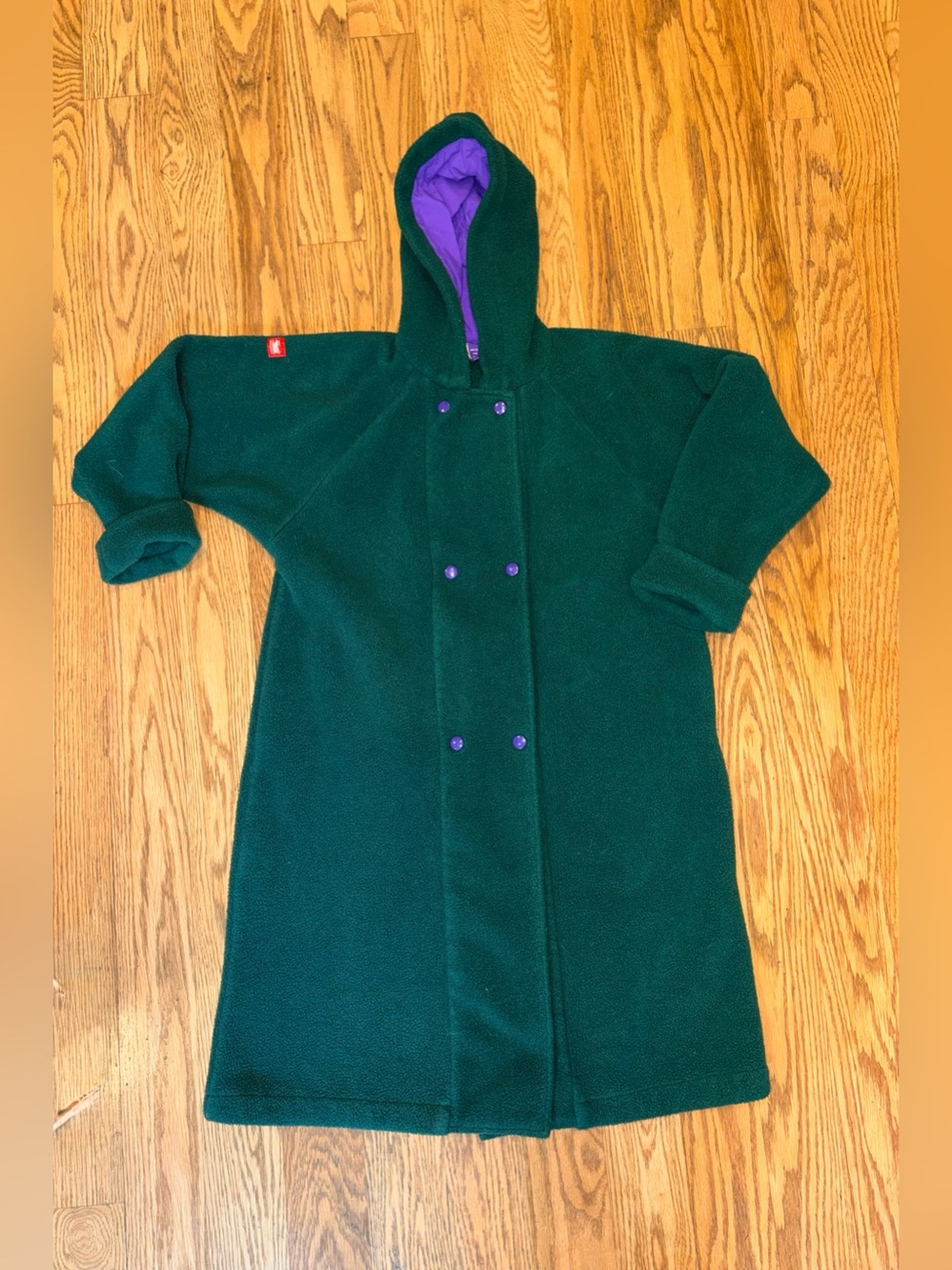 Vintage Widgeon Biobottoms Green & Purple Fleece Double Breast Hooded Coat L
